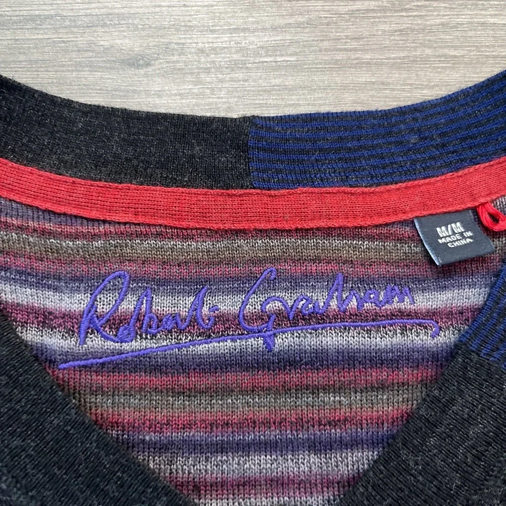 Robert Graham Mens M V-Neck Pullover Sweater Black